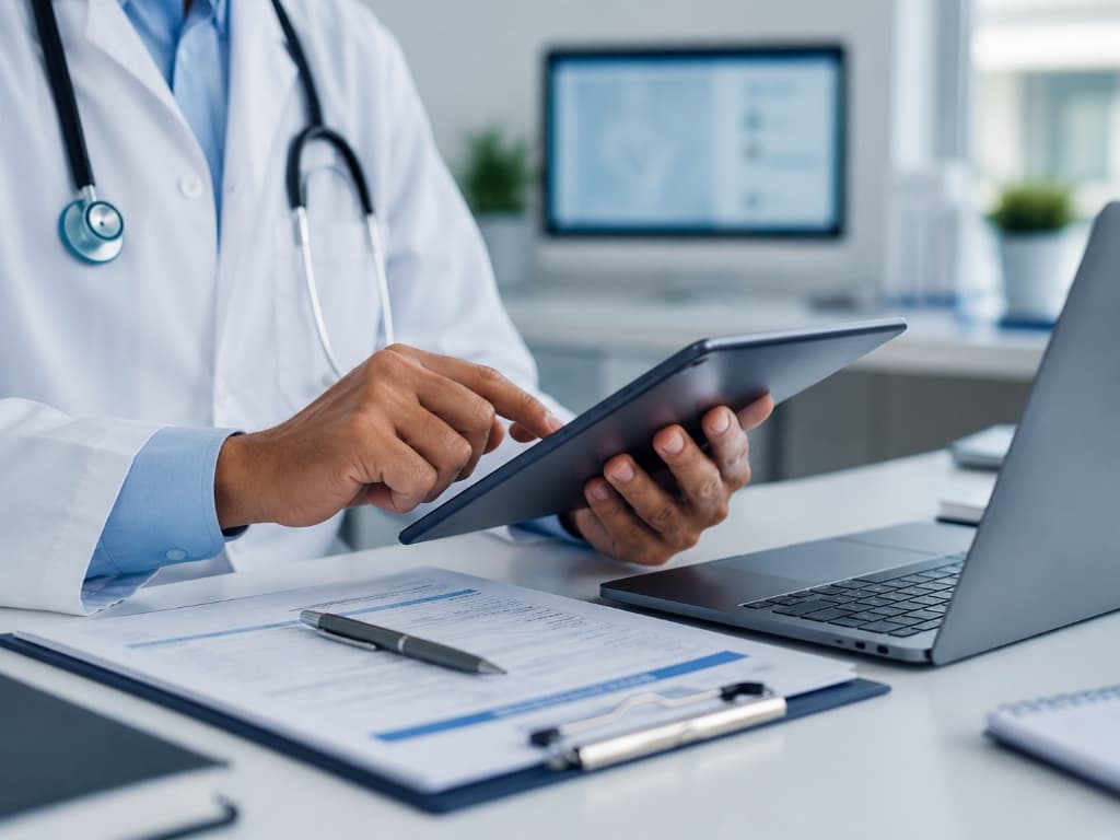 Doctor checking tablet