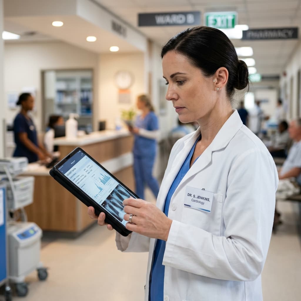 Doctor checking tablet